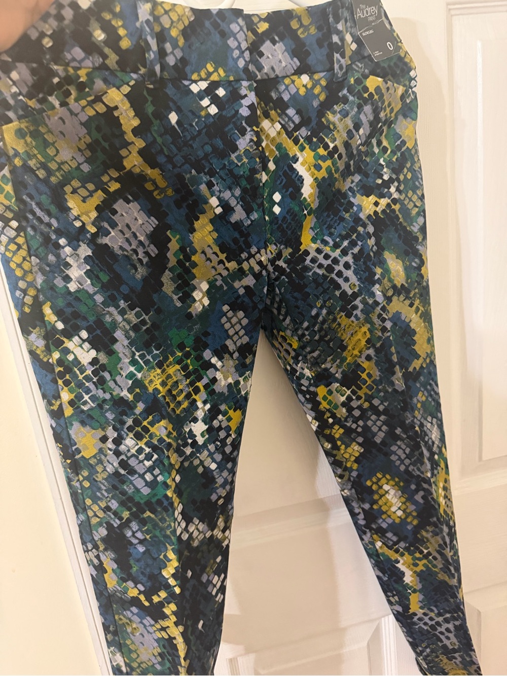 Audrey Navy & Green Snake-slim leg dress pants